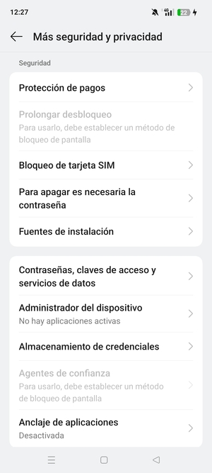 Desplácese y seleccione Bloqueo de tarjeta SIM