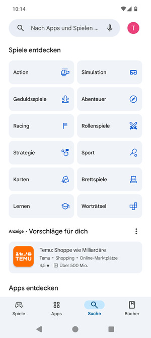 Wählen Sie die Suchleiste