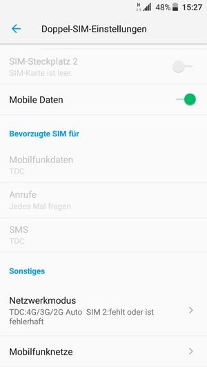 Scrollen Sie und wählen Sie Netzwerkmodus