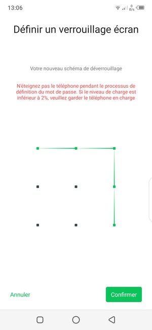 Dessinez de nouveau le schéma de déverrouillage et sélectionnez Confirmer
