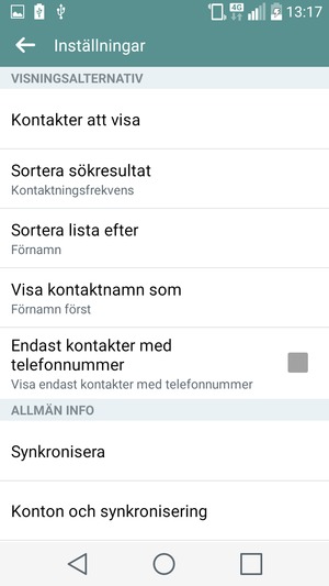 Välj Konton och synkronisering
