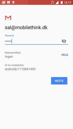 Skriv inn passord og velg NESTE