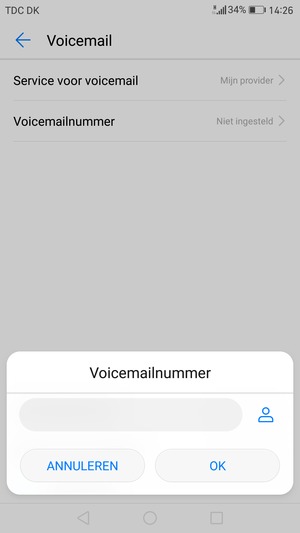 Voer het Voicemailnummer in en selecteer OK