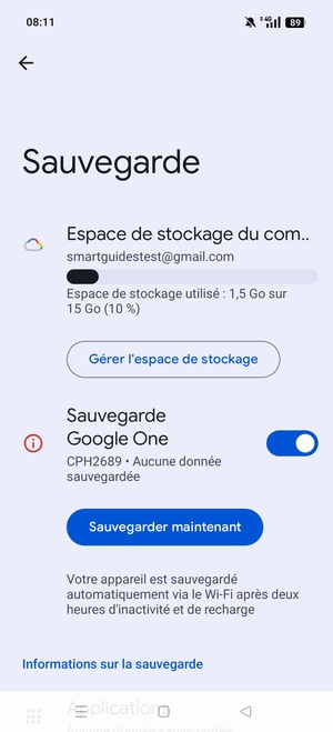 Sélectionnez Espace de stockage du compte