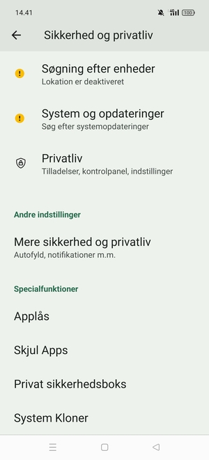 Scroll til og vælg Mere sikkerhed og privatliv