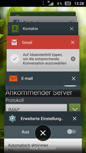 Wählen Sie Alle löschen, um alle laufende Apps zu schließen