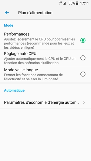 Activer le Réglage auto CPU
