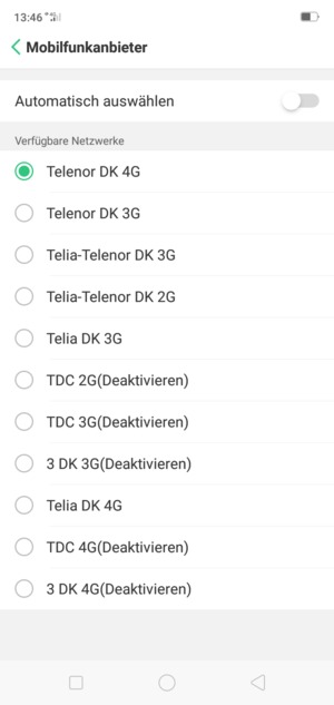 Wählen Sie einen Netzbetreiber von der Liste