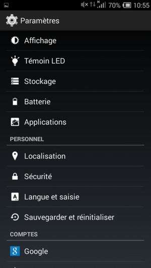 Retournez au menu Paramètres  et sélectionnez Localisation