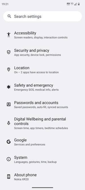 Return to the Settings menu and  select Passwords and accounts