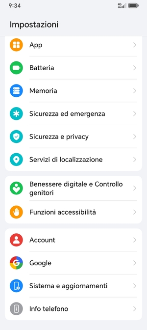 Scorri e seleziona Account