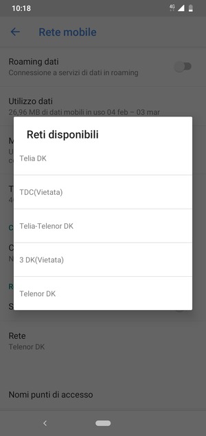 Seleziona un operatore di rete dall'elenco
