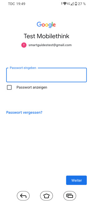 Geben Sie Ihre Passwort ein und wählen Sie Weiter