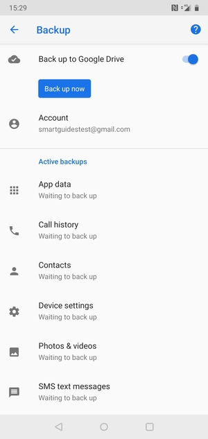 Return to the Backup menu and select Account