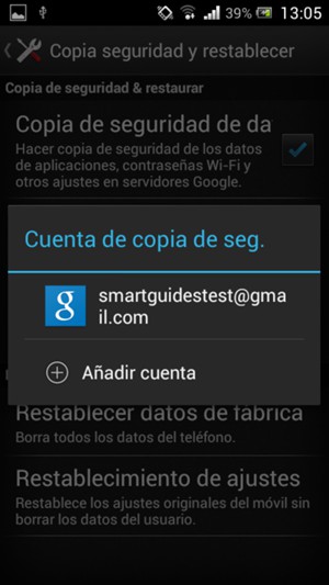 Seleccione su cuenta de copia de seguridad