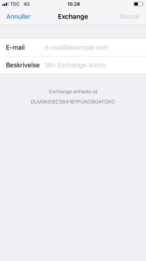 Indtast Exchange e-mail oplysninger og vælg Næste