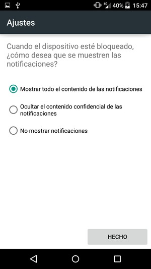 Seleccione la opción deseada y seleccione HECHO