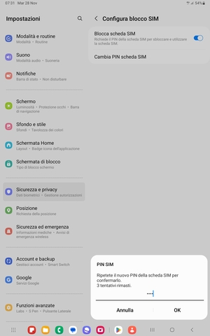 Conferma il nuovo PIN della scheda SIM e seleziona OK