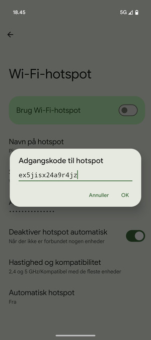 Indtast en Wi-Fi-hotspot adgangskode på minimum 8 tegn og vælg OK
