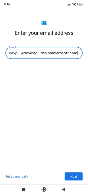 Enter your Email address and select Set up manually