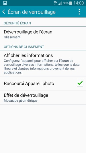 Sélectionnez Déverrouillage de l'écran