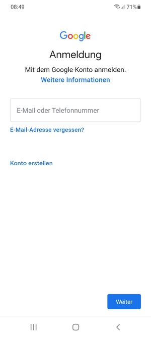 Geben Sie Ihre Gmail Adresse ein und wählen Sie Weiter