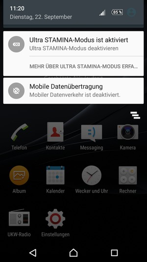 Wählen Sie Ultra STAMINA-Modus ist aktiviert