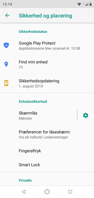 Din telefon er nu sikret med en skærmlås