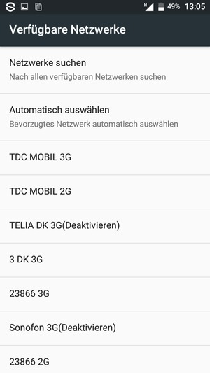 Wählen Sie einen Netzbetreiber von der Liste