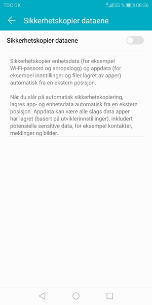 Slå på Sikkerhetskopier dataene