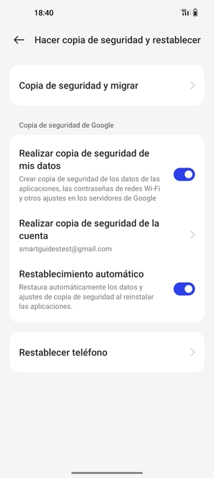 Seleccione Realizar copia de seguridad de la cuenta