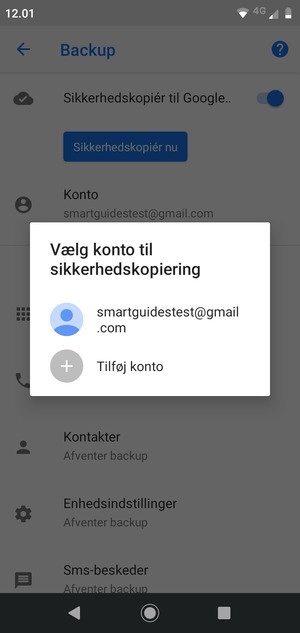 Vælg din sikkerhedskopi-konto