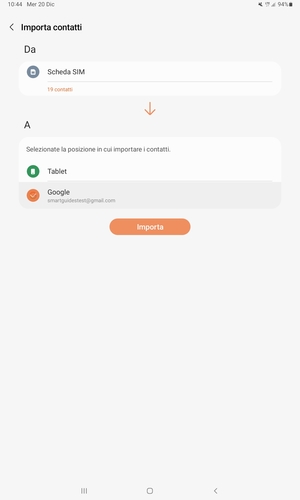 Seleziona Importa