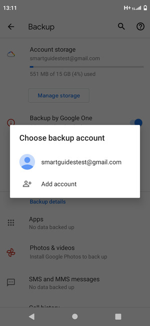 Select your backup account
