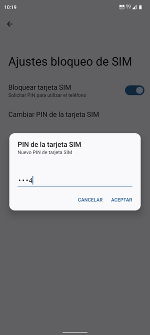 Introduzca su Nuevo PIN de tarjeta SIM y seleccione ACEPTAR