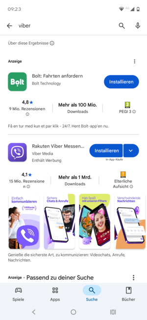 Wählen Sie die App