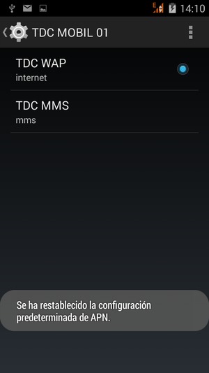 El teléfono se reiniciará con la configuración predeterminada de Internet y MMS