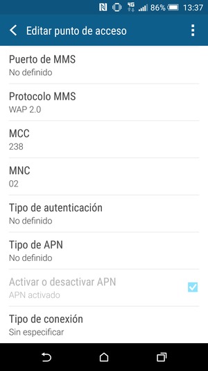 Desplácese hacia abajo e introduzca la información de Internet