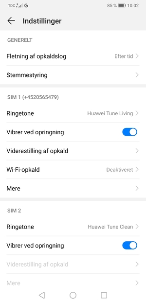 Scroll til SIM 1 eller SIM 2 og vælg Mere