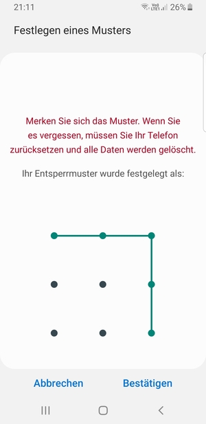 Zeichnen Sie das Entsperrmuster erneut und wählen Sie Bestätigen
