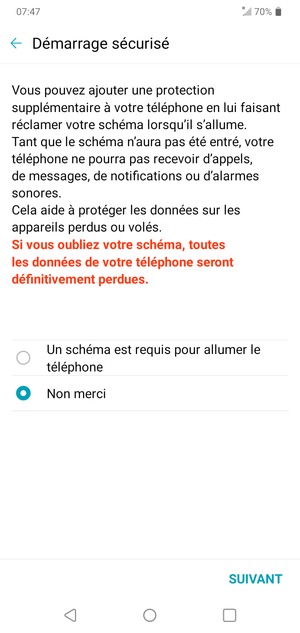 Sélectionnez votre option préférée et sélectionnez SUIVANT