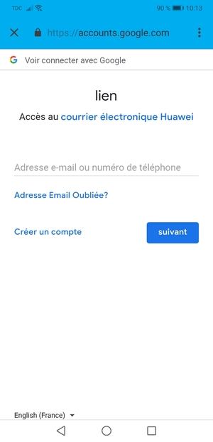 Saisissez votre adresse Gmail et sélectionnez suivant