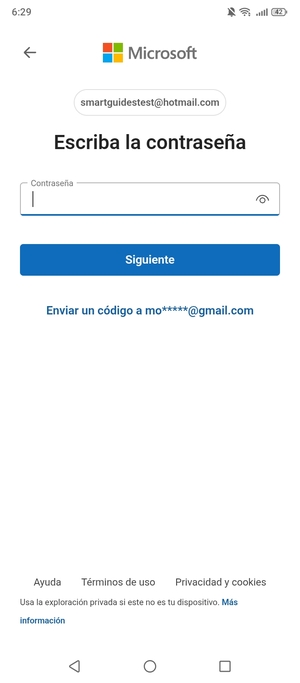 Introduzca su contraseña y seleccione Siguiente