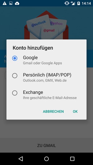 Wählen Sie Exchange und OK