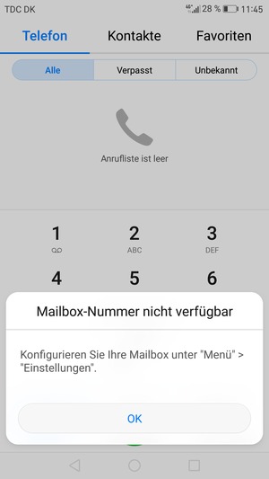 Falls Ihre Voicemail nicht eingerichtet ist, wählen Sie OK