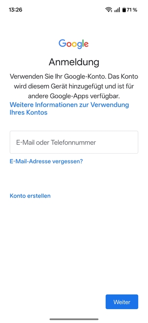 Geben Sie Ihre Gmail Adresse ein und wählen Sie Weiter