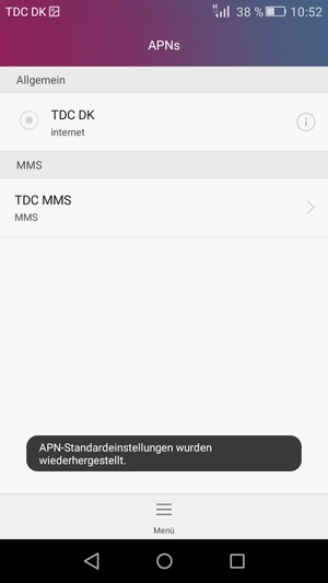 Ihr Handy wird auf Standard-Einstellungen für Internet und MMS zurückgestellt