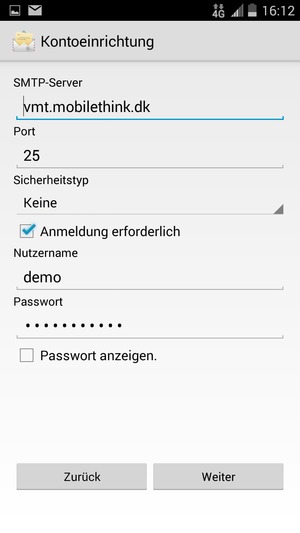 Geben Sie die Server-Adresse für ausgehende Post ein