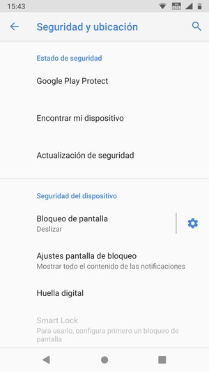 Para activar su bloqueo de pantalla, vaya al menú Seguridad y ubicación y seleccione Bloqueo de pantalla