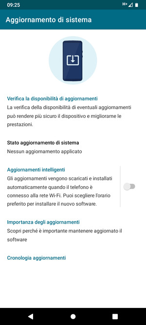 Seleziona Verifica la disponibilitá di aggiornamenti